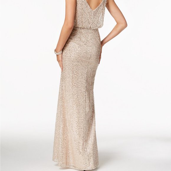 Women Adrianna Papell Sequined Blouson Gown Nude - Picture 4 of 4